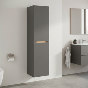 Colonna Da Bagno Sospesa Con 2 Ante E 2 Mensole Regolabili Mobile Alto In Melaminico Con Chiusura Assistita 135 x 31 x 26 Cm Grigio Antracite E Rovere