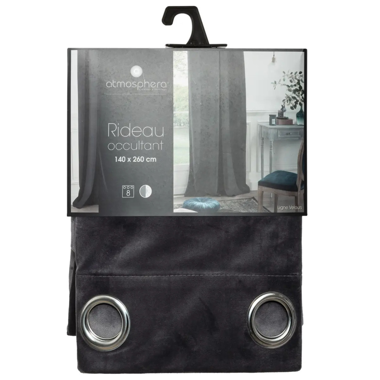 Rideau occultant "Dolce" velours gris ardoise 140x260cm