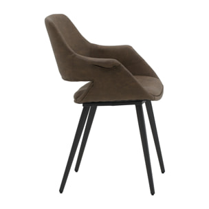 Set di 4 sedie EMBAJADORES in similpelle marrone e gambe in metallo nero, con braccioli