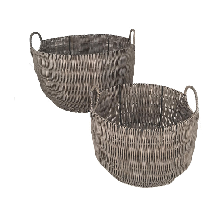 Set Di 2 Cesto In Materiale Rattan Willow Con Manici. Altezza 30 Cm - Pezzi 1 - 33X30X33cm - Colore: Marrone - Bianchi Dino - Cesti A Cachepot