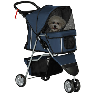 Carrito para Perros Plegable Cochecito para Mascotas Carrito para Perros Pequeños con Cesta de Almacenaje Ventanas de Malla y 2 Ruedas Universales 75x45x97 cm Azul Oscuro