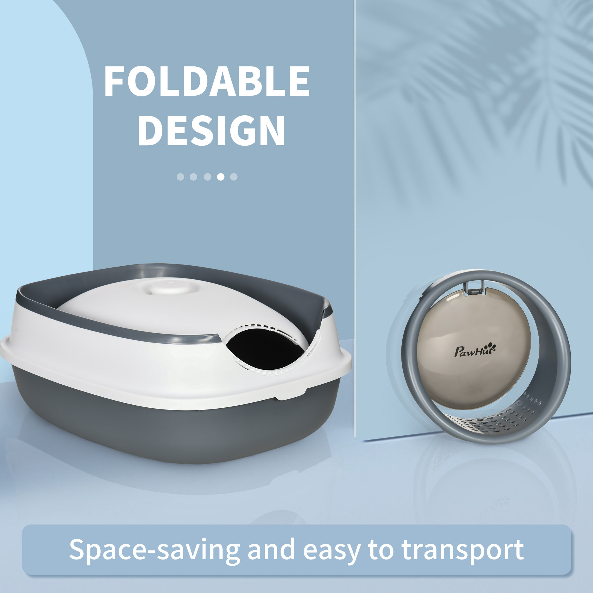 PawHut Lettiera per Gatti con Paletta e Deodorante, Design Pieghevole con Maniglia, 52x41x38 cm