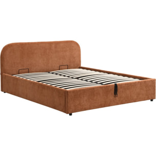 Lit coffre adulte avec tête de lit en tissu chenille - CASSIS
