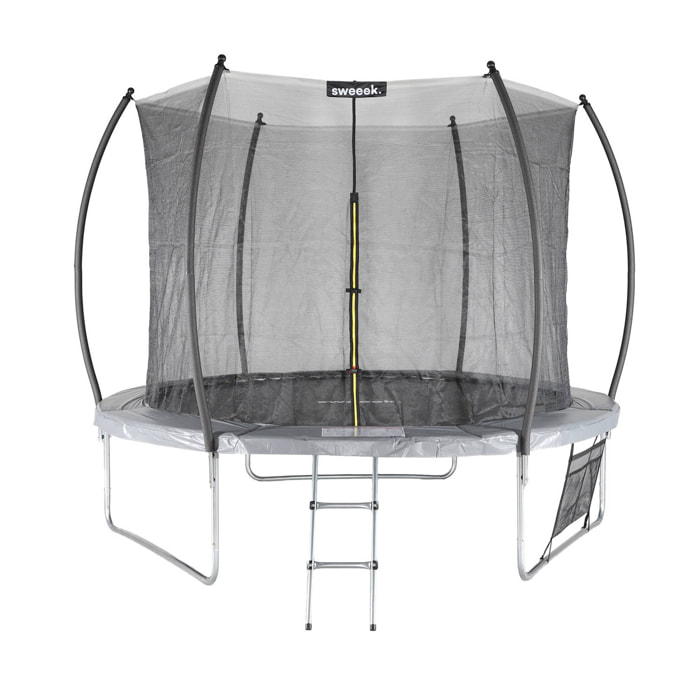 Trampoline Ø 305cm - Mars Inner XXL- trampoline de jardin gris avec filet de protection intérieur. échelle. bâche. filet pour chaussures et kit d'ancrage 3.05m 305cm