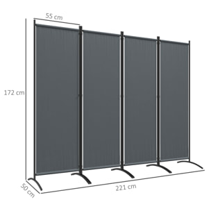 Biombo Separador de Ambientes de 4 Paneles Divisor Plegable 221x172 cm con Patas Anchas Biombo Exterior para Terraza Patio Jardín Gris Oscuro