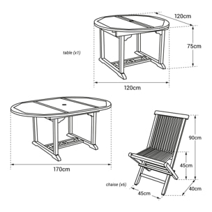 Salon de jardin en teck massif LOMBOK - table ronde extensible - 6 places