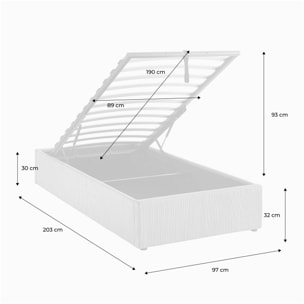 Lit coffre sommier à lattes 90 x 190cm velours côtelé (fine côte) DEVON