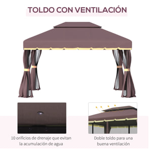 Gazebo Pabellón Exterior Jardín 2.9x3.9x2.8m Carpa Cenador Aluminio