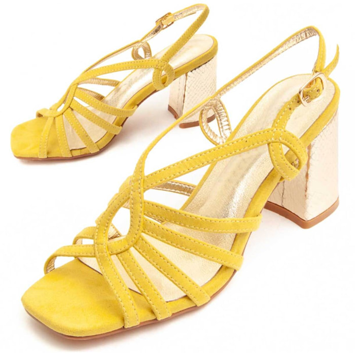 Sandalia de tacón - Amarillo - Altura: 7 cm