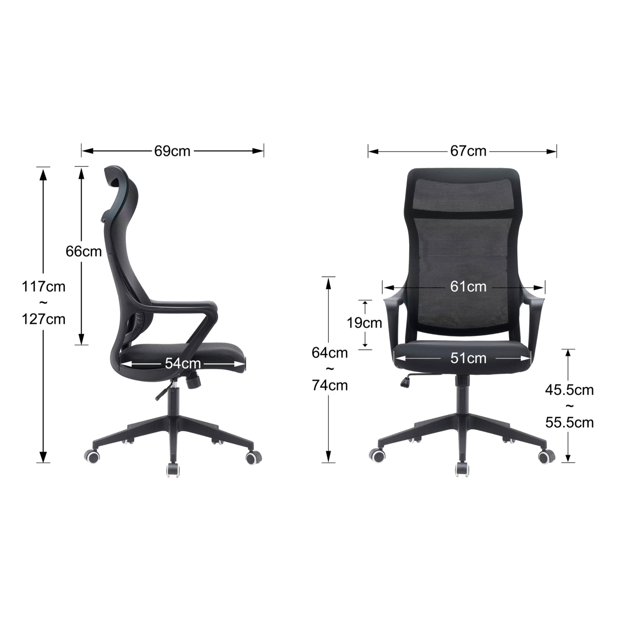 Silla de estudio Remi tela negro 127x67x69 cm