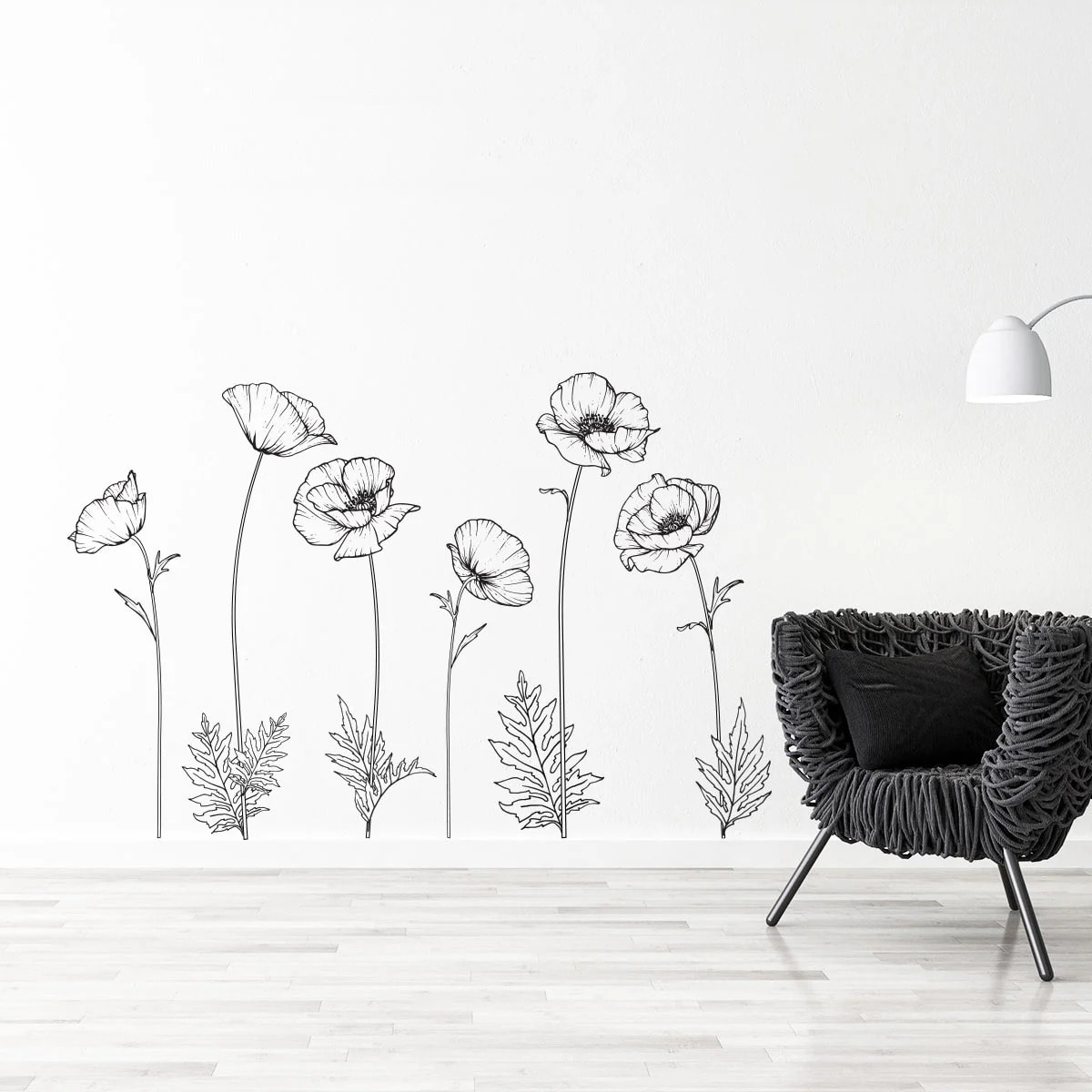 Sticker mural - Ambiance Sticker - FLEURS COQUELICOTS - Fond transparent - 110x110cm