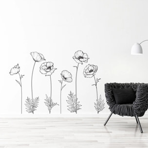 Sticker mural - Ambiance Sticker - FLEURS COQUELICOTS - Fond transparent - 110x110cm