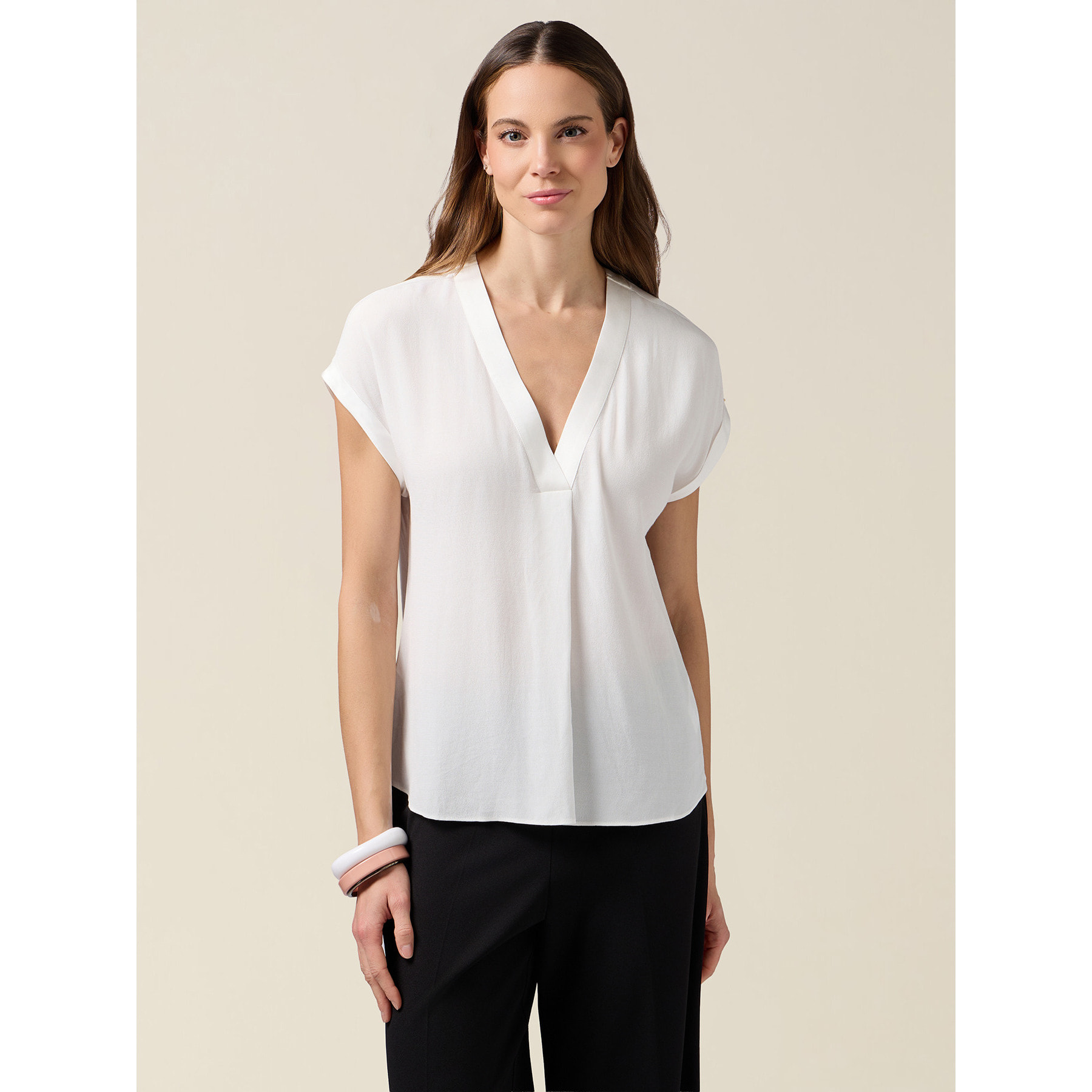 Oltre - Blusa bimaterica con maniche a kimono - Bianco