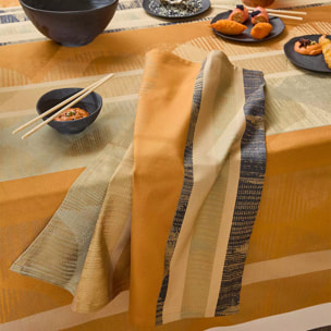Serviette pur coton motif jacquard beige marron Mille edo cuir