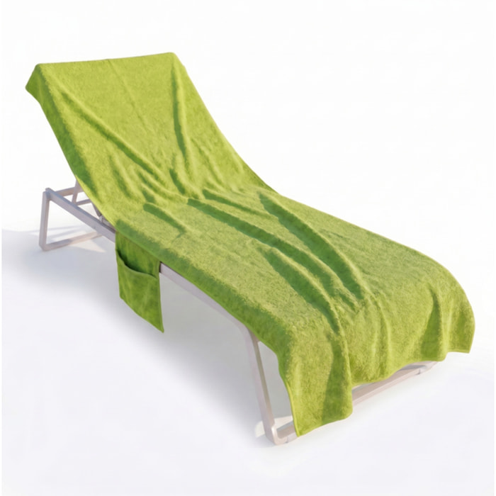 Telo mare grande in spugna 100% cotone 75x190 cm con tasche e bottoni, asciugamano lettino morbido e super assorbente, asciugatura rapida, fissaggio stabile, ideale per spiaggia piscina e spa, resistente e pratico per uso estivo