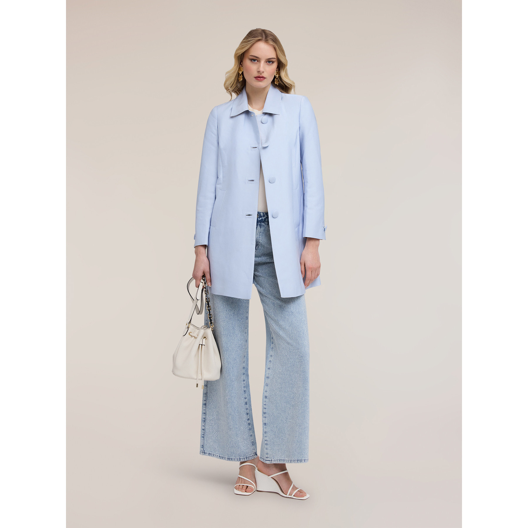 Motivi - Cappotto in raso di cotone - Azzurro