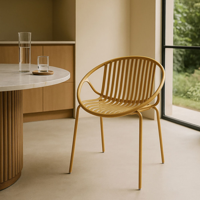 Lot de 4 fauteuils de table en polypropylène et métal ocre CALYPSO