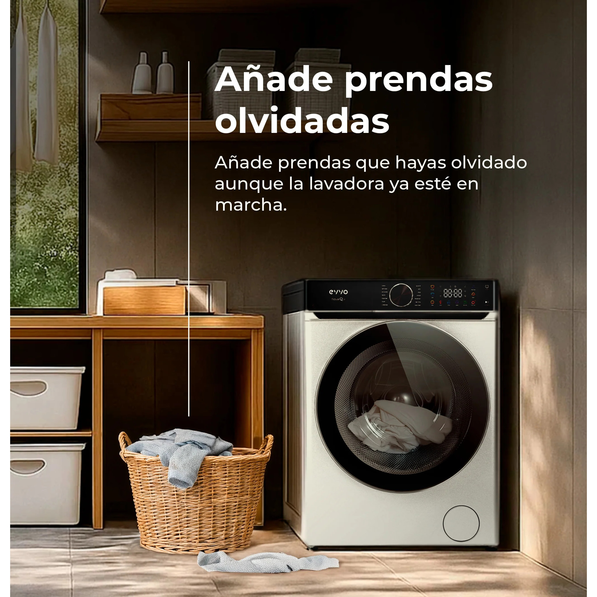 EVVO Lavadora 10 kg Nova Q10, 1400 rpm, Clase A, Motor Inverter eDRIVE, 14 programas, vapor Steam Wash, lavado rápido 15', blanca.