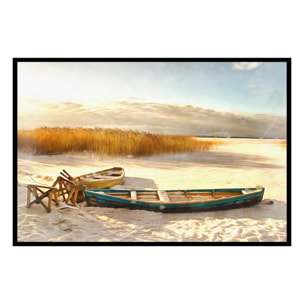 Affiche encadrée barques sur sable Affiche + cadre en métal - Noir