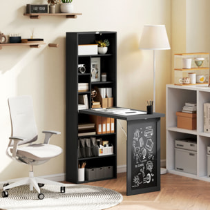 Bureau mural pliable table murale rabattable suspendue sur pied avec bibliothèque tableau à craie intégré noir