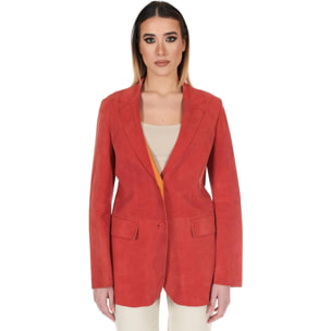 Giacca blazer in pelle scamosciata colore corallo