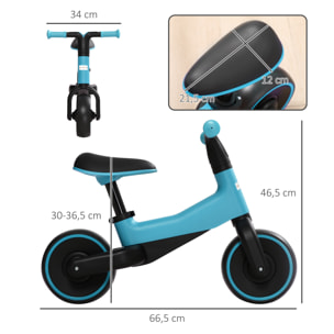 Bicicleta sin Pedales para Niños de +18 Meses Triciclo Infantil para Bebé con Sillín Ajustable en 30-36,5 cm Ruedas de Ø19 cm Carga 25 kg 66,5x34x46,5 cm Azul