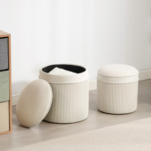 Lot de 2 poufs coffres 2 en 1 velours côtelé crème