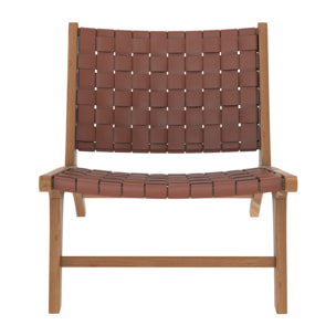 Fauteuil en teck et cuir tressé marron - Kuna