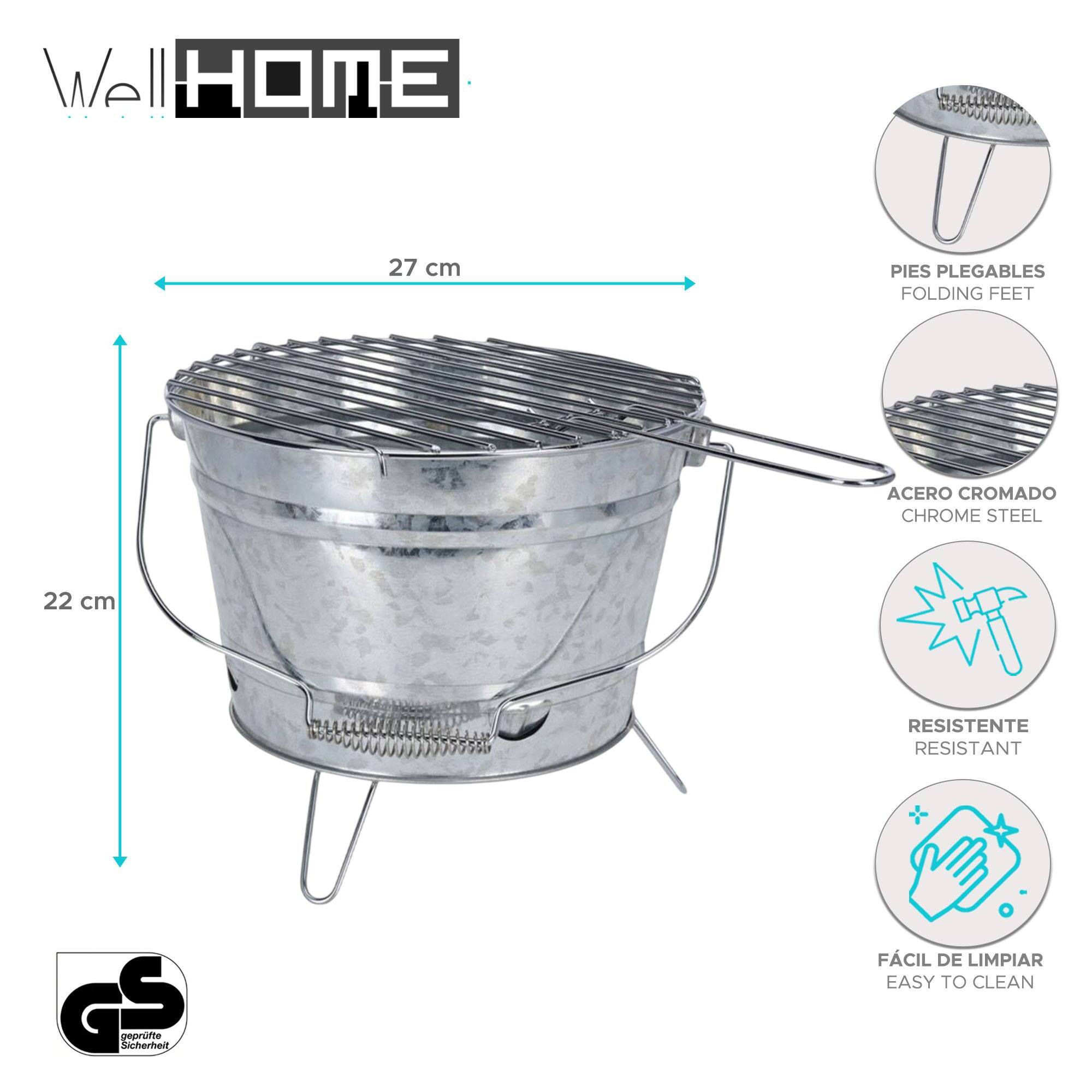 Well home cubo barbacoa acabado en zinc sobre 3 pies plegables con asa