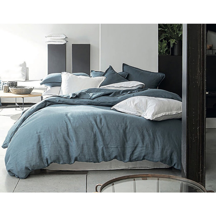 Housse De Couette 100% lin lavé Bleu Emeraude