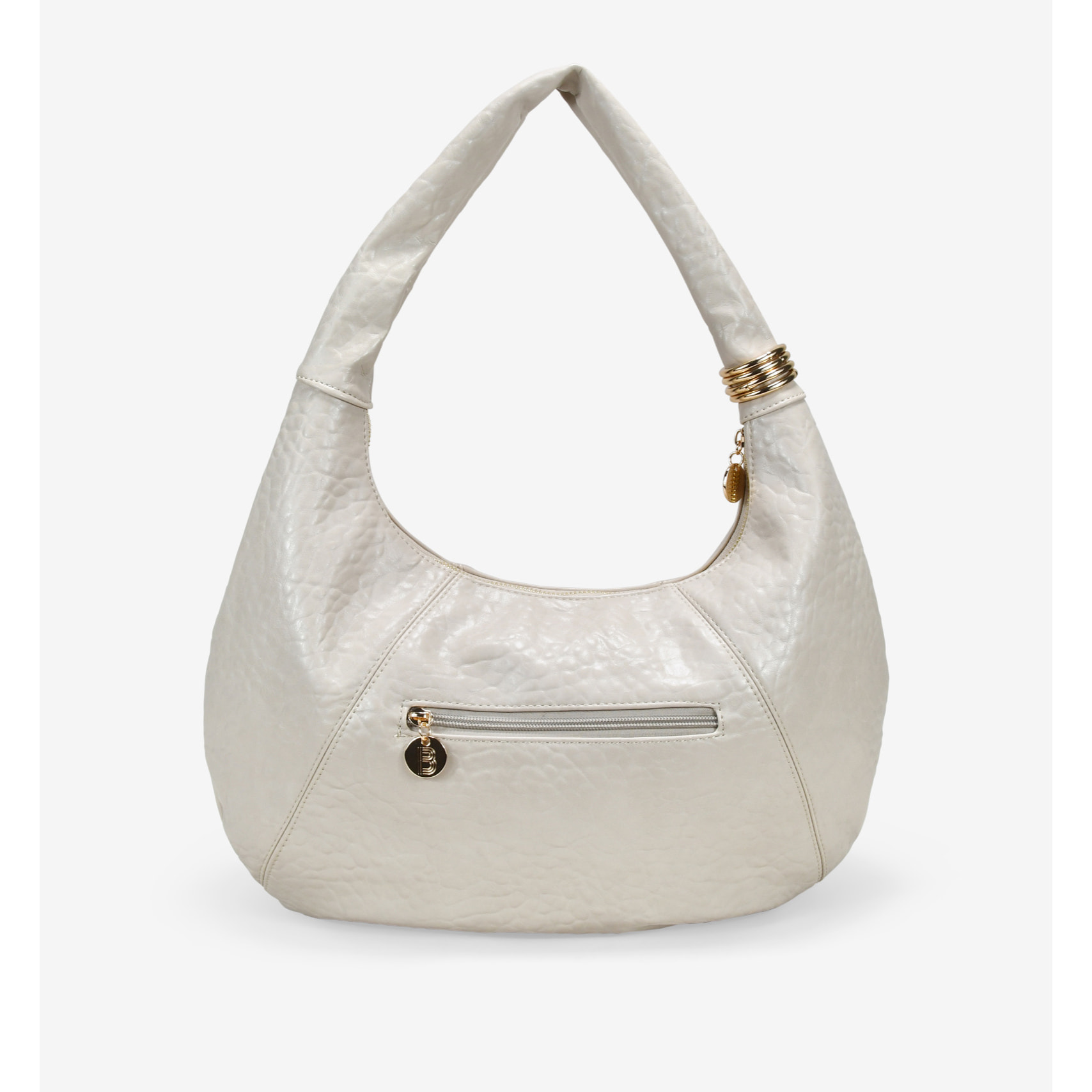 Bolso de hombro beige con detalle metálico