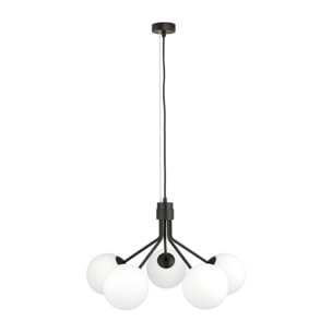 Lampada a sospensione NOVA in acciaio nero e vetro opalino