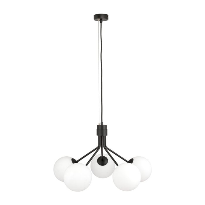 Lampada a sospensione NOVA in acciaio nero e vetro opalino