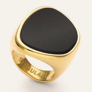 Anillo Ibiza Black Acero Baño Oro