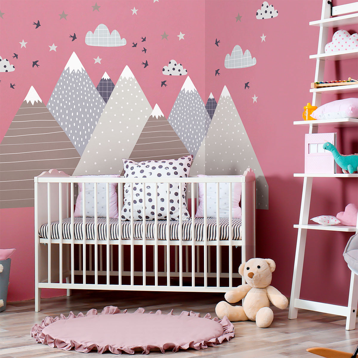 Stickers muraux enfants - Décoration chambre bébé - Autocollant Sticker mural géant enfant montagnes scandinaves LOLAKA