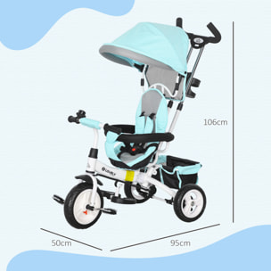 Triciclo para Bebés 6 en 1 Triciclo Evolutivo para Niños de 1-5 Años con Toldo Plegable Mango de Empuje Telescópico Cinturón de Seguridad y Cesto Carga 25 kg Verde Mint