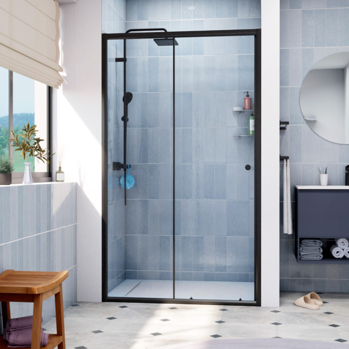 SAT PROJECT  Porte de douche 120x185cm coulissante avec profilé noir mat (SATPROMUD120CT)