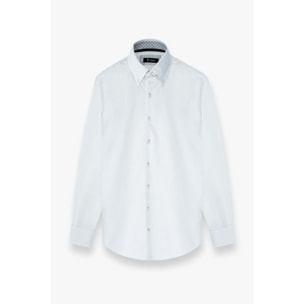 Camicia Uomo 2 Bottoni Button Down Slim Satin Unito Bianco