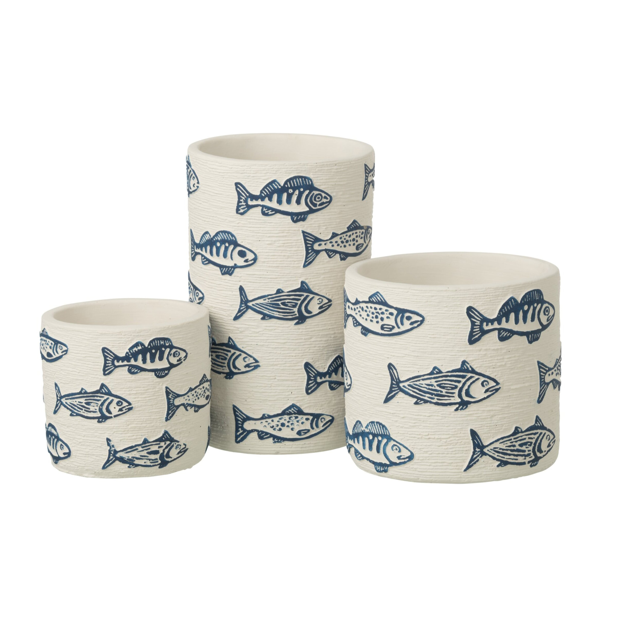 J-Line Cache-pot Poisson Rond - céramique - blanc/bleu - large