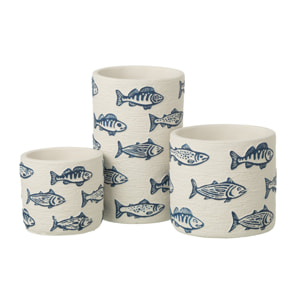 J-Line Cache-pot Poisson Rond - céramique - blanc/bleu - large