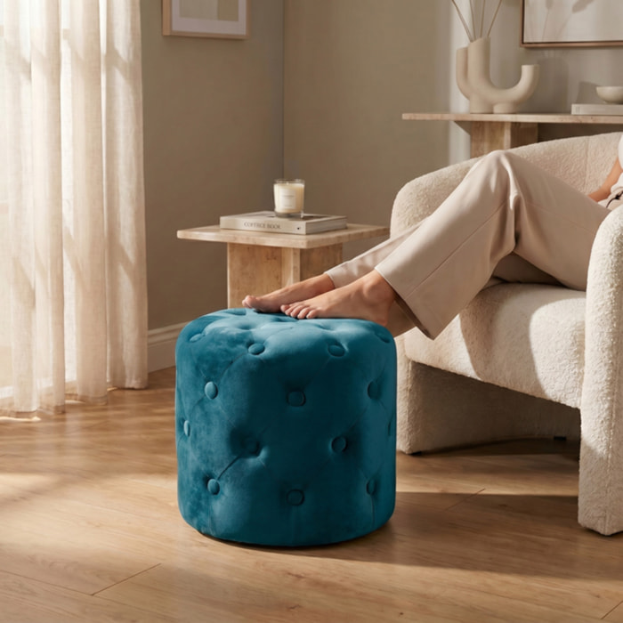 Pouf Poggiapiedi in Velluto Capitonné, Pouf Contenitore Design Moderno, Seduta Imbottita Multiuso per Soggiorno Camera da Letto Living, Complemento d’Arredo Elegante Stile Contemporaneo