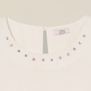 Oltre - Top mixto de lino con cristales - Blanco