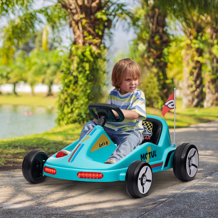 Kart Eléctrico para Niños de +3 Años Kart Eléctrico 6 V con Música Luz Bocina Cinturón de Seguridad Go Kart Carga 50 kg Azul