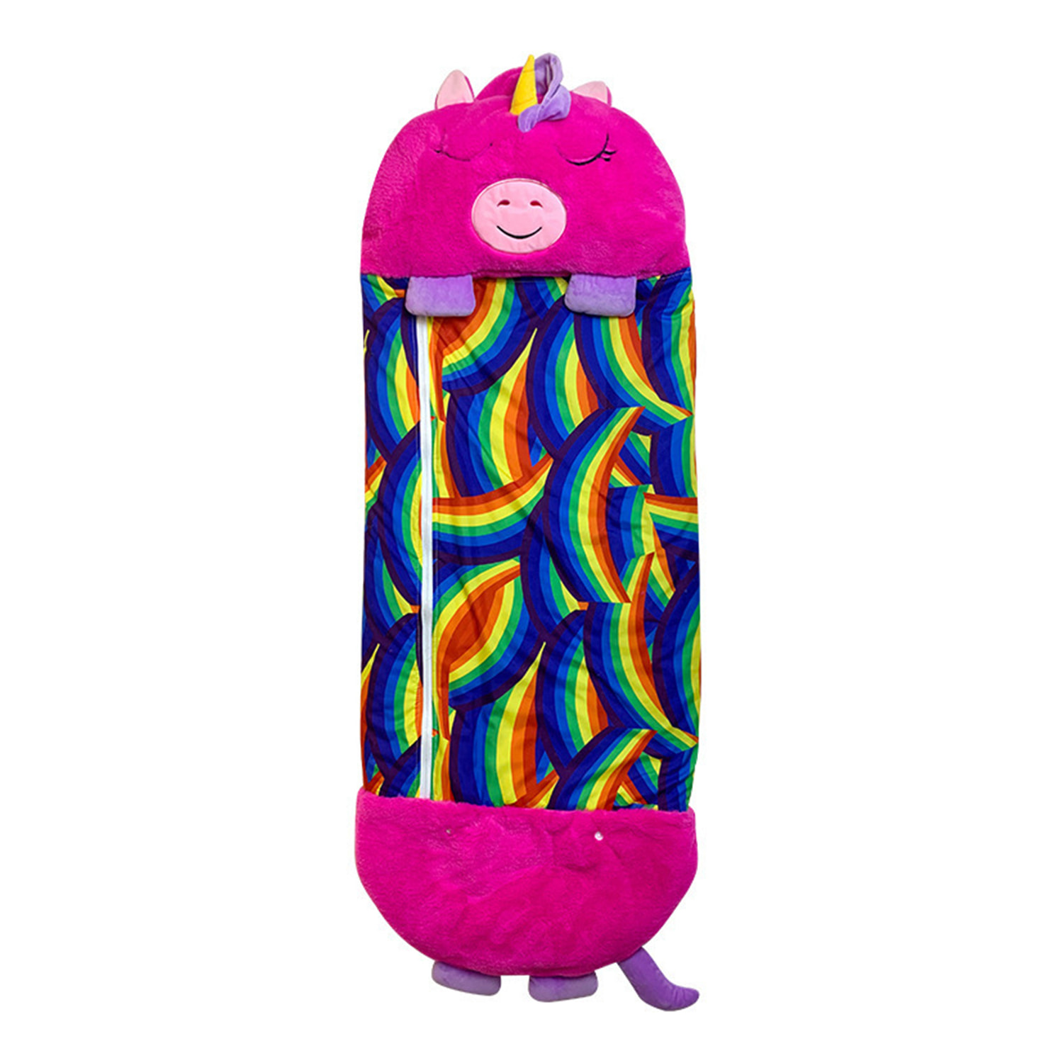 Saco de dormir convertible en almohada, para niños, Unicornio Rosa. Tacto peluche. Pequeño / S: 135x50cm.