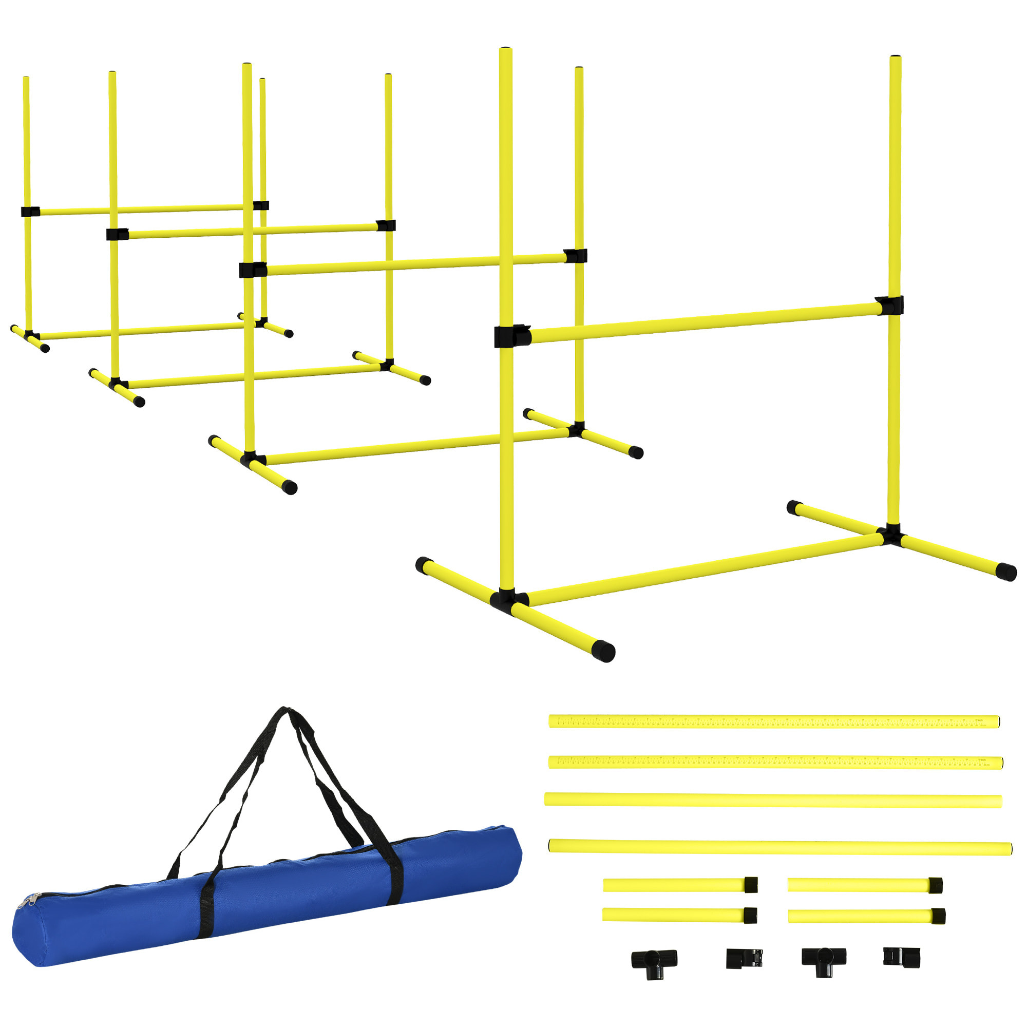 Agility sport pour chiens set de 4 obstacles professionnels avec système de maintien au sol sac transport fourni jaune noir