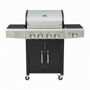 Barbecue a Gas Professionale XXL Da 16 kW con 5 Bruciatori in Acciaio Inox Fuoco Laterale Termometro Griglia Di Cottura 67x42 Cm 137×50×120 Cm Nero