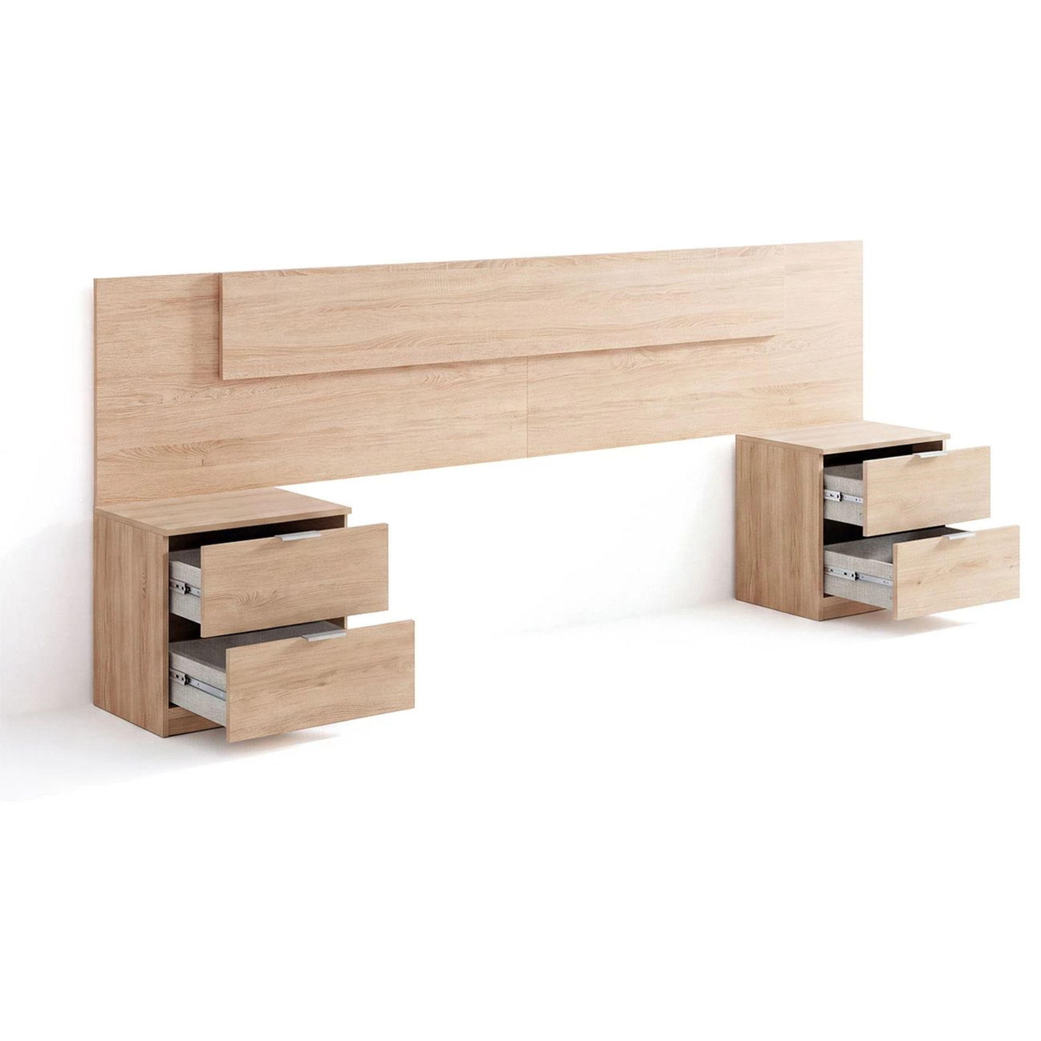 Cabecero para cama de 135-150 cm y 2 mesitas con cajones en roble canadian Akari Roble Canadian
