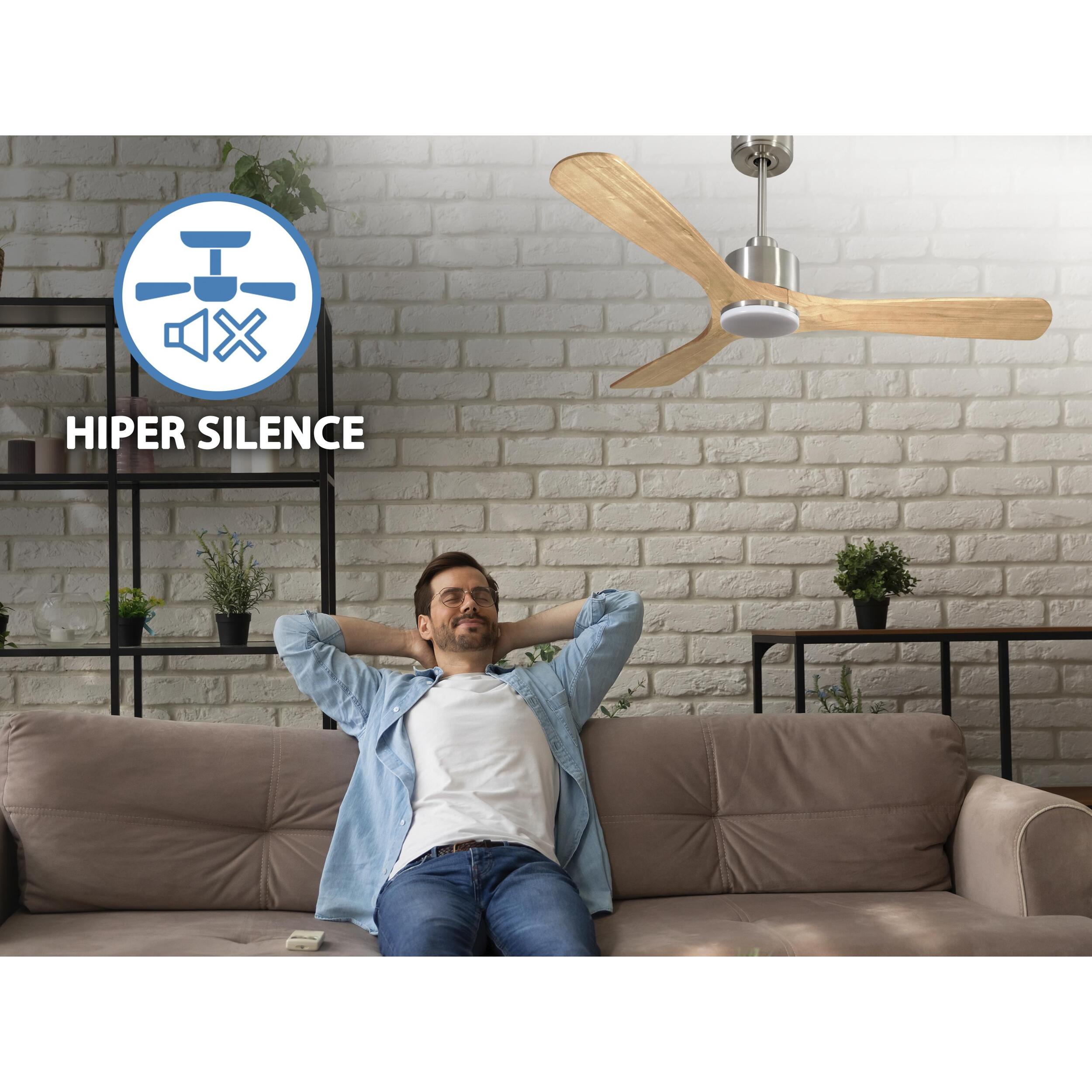 Ventilador de techo Modo Invierno/Verano Termostato Dimable Wifi Motor DC Techos Inclinados Mando a Distancia Luz tres tonos Hypersilence Memoria Vendible Shopify (AUTOMATICO) ParosD132C03LED65060 PURLINE