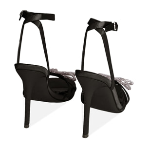 Sandalias de lazo de raso negro, 10,5 cm