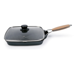 Grill 24 × 24 cm avec couvercle Excelsa – Grigliosa, Aluminium Noir